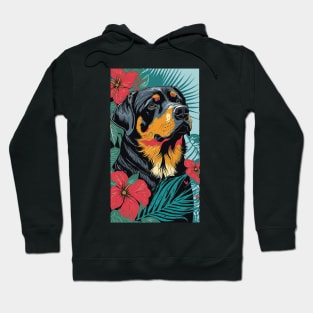 Rottweiler Dog Vibrant Tropical Flower Tall Retro Vintage Digital Pop Art Portrait Hoodie